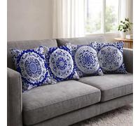 Blue And White Cushion Covers 40 x 40, Retro Pillow Cases 4 Pack, Sofa Bed Decor Cushion Covers 40x40cm with Invisible Zipper Heat Absorbing Breathable for All-Season Who Sweat Easily Gifts BZTH-4425