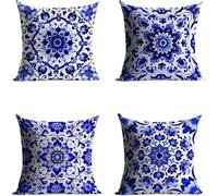 Blue And White Cushion Covers 50 x 50, Abstract Pillow Cases 4 Pack, Sofa Bed Decor Cushion Covers 50 x 50 cm with Invisible Zipper Heat Absorbing Breathable for All-Season Who Sweat Easily BZTH-6400