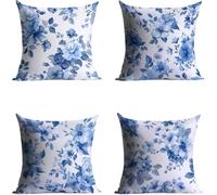 Blue And White Cushion Covers 50 x 50, Flower Pillow Cases 4 Pack, Sofa Bed Decor Cushion Covers 50x50cm with Invisible Zipper Heat Absorbing Breathable for All-Season Who Sweat Easily Gifts BZTH-6482