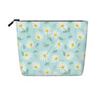 Blue and White Dainty Floral Daisy, Cosmetic Bag Imitation Linen Makeup Bag Portable Travel Toiletry Bag