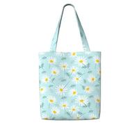 Blue And White Dainty Floral Daisy,Reusable Grocery Bags Shopping Tote Bags Large Capacity Canvas Shoulder bag