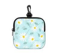 Blue and White Dainty Floral Daisy, Square Zipper Storage Bag, Neoprene Coin Purse, Small Wallets, Change Pouch, Change Purse