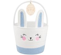 Blue and White Easter Basket for Toddler - Woven Baby Easter Gift Basket with Handle, Empty Bunny Egg Basket for Girls Boys Kids