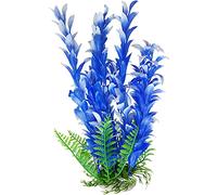 Blue and White Fish Tank Decoration Artificial Aquarium Plant with Weighted Base 41-43 cm (16 Inch) Tall, Fish Tank or Pond Foliage Ornament, Tall Plastic Seaweed Aquascaping Decor