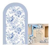 Blue and White Floral Arch Backdrop Cover Vintage Peony Arch Stand Spandex Cover Elegant Toile de Jouy Wedding Baby Shower Birthday Party Decoration French Country Style Background (G4229,6.6FT)