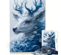 Blue And White Floral Deer Portrait 1000 Piece Adult Puzzles Brain Development Light Enjoyment Sharp Edges (50X75CM)