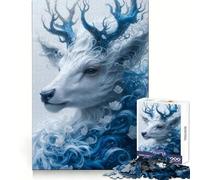 Blue And White Floral Deer Portrait Jigsaw Puzzles1000 Pieces Brain Exercise Leisurely Pursuit Precision Cut Unique Xmas Gift (38X26CM)
