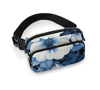 Blue And White Floral Pattern Fanny Packs with Zipper, Personalized Waist Bags with Multiple Pockets, Adjustable Sling Bag for Travel, Waterproof Belt Bag, Crossbody Bags