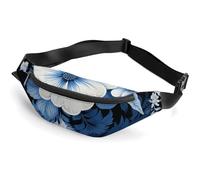 Blue And White Floral Pattern Fanny Packs with Zipper, Personalized Waist Bags with Multiple Pockets, Adjustable Sling Bag for Travel, Waterproof Belt Bag, Crossbody Bags for Unisex
