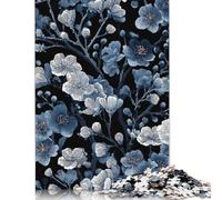Blue And White Floral Pattern on Black Puzzles 1000 Pieces Wooden Puzzles Wood Puzzle Jigsaws For Adults Teenagers Teenager Man Woman Gift 1000pcs (75x50cm)