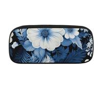 Blue And White Floral Pattern Pencil Case Waterproof Leather Pencil Pouch Multi-purpose Aesthetic Makeup Bag Cute Pen Bag Large Cosmetic Bag for Office Stationery, Travel