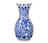 Blue and White Flower Vase, 11 Inch Tall Ceramic Vase in Wide Mouth Floral Pattern, Large Retro Chinoiserie Vase Decor Side Table Centerpiece Living Room Bookshelf, Antique Grand Millennial Decor