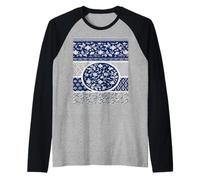Blue and White Flowers Chinese Ornament Pattern Raglan Baseball Tee