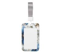 Blue and White Flowers with Golden Sliding Id Badge Holder Hard Plastic Work Card Case Name Tag Protector for Nurses Office