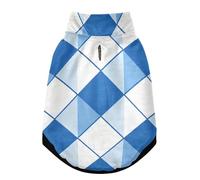 Blue and White Geometric Diamond Pattern Warm Dog Coat, Adjustable Durable Doggie Winter Jacket Reversible Cozy Puppy Cold Weather Apparel from Small to Large Breed