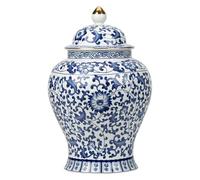 Blue and White Ginger Jar 900ml/30oz Ceramic Jar with Lid Lotus Design Decorative Tea Container Sealed Storage Chinoiserie Style Vase for Home Decor