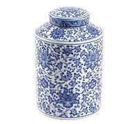 Blue and White Ginger Jar, Ceramic Chinoiserie Decorative Jars for Home, Office, Flower Vase Pocelain, Glossy Vase for Table, Living Room, Bookshelf, Mantle Fireplace, Centerpieces, 8"