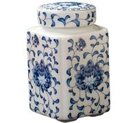 Blue and White Ginger Jars, 200ml Ceramic Ginger Jar with Leakproof Lid, Square Chinoiserie Vase for Home Decor, Flower Display and Tea Storage