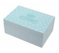 Blue and White Gloss Wood Spotty `Baby Keepsakes` Box