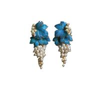 Blue and White Grape Imitation Pearl Earrings Retro Chinese Style Drop Glazed Earrings Women's New Chinese Style Ear Jewelry Gifts