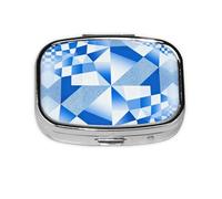 Blue and White Grid Print Pill Box, Compact Pill Organizer with Full-Print Design for Travel and Daily Use