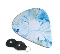 blue and white Guitar Picks 6 Pack with Leather Guitar Pick Holder Keychain, Plectrum Key Fob Cases Bag, Abstract Art Plectrum for Acoustic Electric Guitar, Ukulele 0.96mm