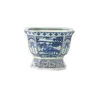 Blue and White Hexagon Porcelain Flowerpot Chinoiserie Jingdezhen Home Garden Planter Hand Drawn Orchid Pattern Plant Pot with Drainage Hole for Indoor Outdoor Gardening Plants