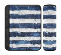 Blue and White Horizontal Stripes 2 Pack seat Belt Cover pad Stop seat Belt Cutting into Neck for Bag funda para cinturón de carro