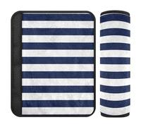 Blue and White Horizontal Stripes 2 Pack seat Belt Pads More Comfort Driving for Auto forro para cinturon de segurida