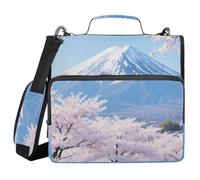 Blue and White Japanese Mount Fuji Cherry Blossoms 3 Rings 1.5 inch Binder with Zipper with Shoulder Strap & Handle Multiple Pockets School Supplies Organizer for School/Office