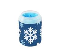 Blue and White Joyous Christmas Snowflakes Reusable Pet Paw Cleaner Cup with Silicone Brush Soft Pets Cleaning Kit for Cats Dogs