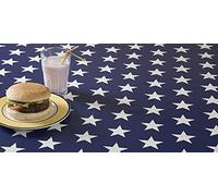 Blue and White Large Star PVC Vinyl Wipe Clean Tablecloth 140cm (55") x 200cm (79")