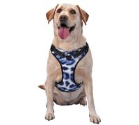Blue And White Leopard Spots No Pull Dog Harness Adjustable Reflective Oxford Easy Control Medium Large Dog Harness