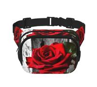 Blue and white line Fanny Pack for Women Men Fashion Waist Pack Adjustable Belt Bag for Workout Running Travelling Casual Waist Bag, Blooming Red Rose, One Size