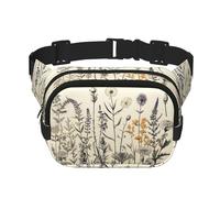 Blue and white line Fanny Pack for Women Men Fashion Waist Pack Adjustable Belt Bag for Workout Running Travelling Casual Waist Bag, Floral Herbs Botanical Engraving, One Size