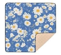 Blue and White Lovely Daisy Cute Foldable Baby Gym & Activity Mat for Indoor Outdoor Water Resistant Baby Kick Crawling Mat for Babies Infants Toddlers, 50'' x 50''