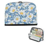 Blue and White Lovely Daisy Pencil Case Holder Large Capacity Cosmetic Bag Wide Opening Storage Organizer for Men School Supplies estuchera para lapices