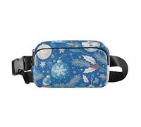 Blue and White Merry Christmas Holly Bell Cute Fanny Pack Waist Bag for Women Men Teens Water Resistant Bum Belt Bag with Adjustable Strap for Cycling Hiking Gym