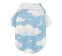 Blue and White Moon Clouds Summer Pet Dog Shirt Button Up Soft Lightweight and Breathable Pet Outfits Apparel Tops Doggy Sweatshirt Puppy Kitten Perfect for Everyday Wear Photoshoots
