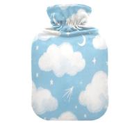 Blue and White Moon Clouds Water Bottle for hot Water with Soft Cover, 2L Water Bags for Hot and Cold Therapies,Hot and Cold Therapies,compresas calientes para el vientre