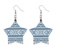 Blue And White Pattern Wooden Earrings Lightweight Geometric Pendant Vintage Jewelry for Women Gift, Boho Wood Earrings for Daily & Special Occasions, Apricot shaped, Wood, wood