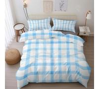 Blue and White Plaid Emperor Duvet Cover Set, Gingham Check Bedding Set, Microfiber Soft Reversible Quilt Cover 290x235 + 2 Pillowcase, Zipper Closure, Bedroom Decor BhT4