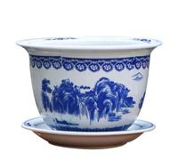 Blue And White Porcelain Ceramic Planter Chinese Ceramic Plant Pot Porcelain Planter Saucer Decorative Flower Pot with Saucer Tray for Indoor Outdoor Plants Ornaments,24cm