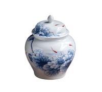 Blue and White Porcelain Floral Ginger Jar with Lid Flowers and Fishs Ceramic Flower Vase Storage Jar Classic Oriental Decor Tea Canister