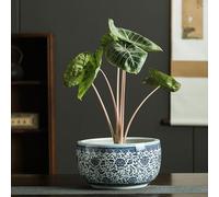 Blue And White Porcelain Garden Pots Fish Bowl Chinese Jingdezhen Hand Drawn Pattern Bowl Ceramic Planters Flower Container Decor Hydroponic Bowl Daffodil Plant,31.5 * 18.5cm