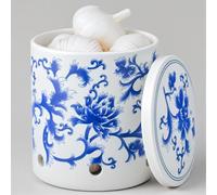 Blue and White Porcelain Garlic Keeper Jar - 30oz Floral Ceramic Storage Container for Countertop, Breathable Design for Garlic, Chili, Ginger & Produce, Porcelain Artistry, Retirement Gift for Woman