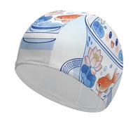 Blue and White Porcelain Swim Cap for Long Hair Short Hair Breathable High Elasticity Swimming Caps Stylish Cloth Swim Hat Cute Comfortable Bathing Cap for Women Men Adults