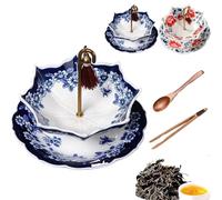 Blue and White Porcelain Umbrella Tea Strainer, Floral Umbrella Loose Leaf Filter with Drip Base, Traditional Chinese Style Ceramic Filters (1pc*Blue & White)