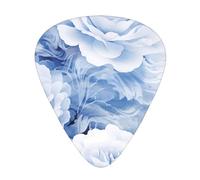 Blue and white roses printed guitar picks, 12-piece set with thin, medium, and thick styles, comes with a storage case
