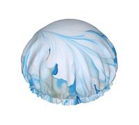 blue and white Shower Cap for Women Men Large Reusable Shower Bonnet Double-Layer Waterproof Bath Caps Elastic Band Hair Hat for All Hairstyles, Travel-Friendly Color628